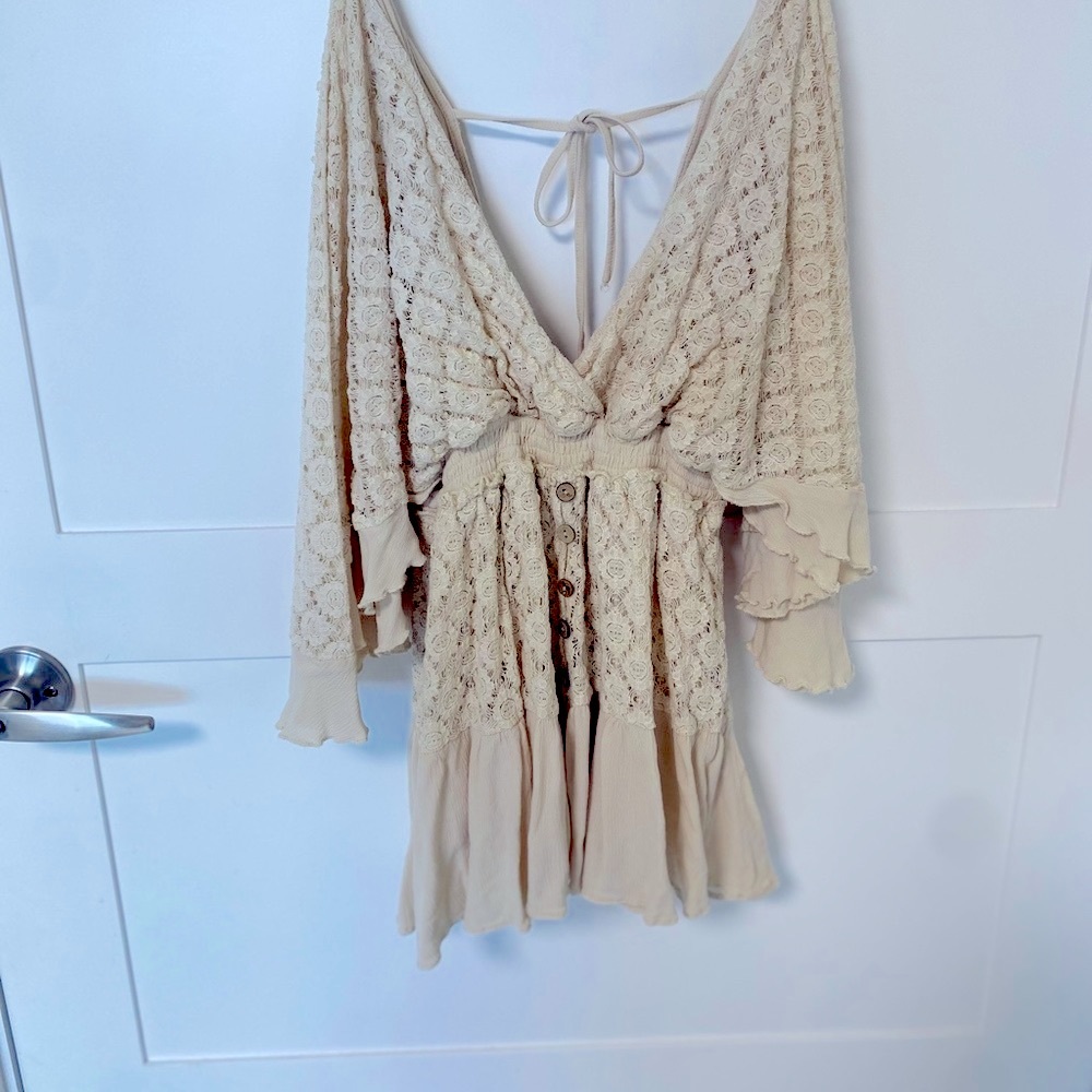 Vici Fly Far Cotton Blend Crochet Dress- Vici Vintage Crochet Romper Dress - Picture 6 of 13